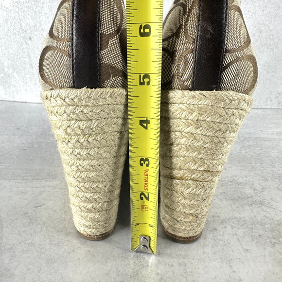Coach Milan Platform Women's 10 B Brown Wedge Heel Peep Toe Signature Logo - Picture 6 of 10